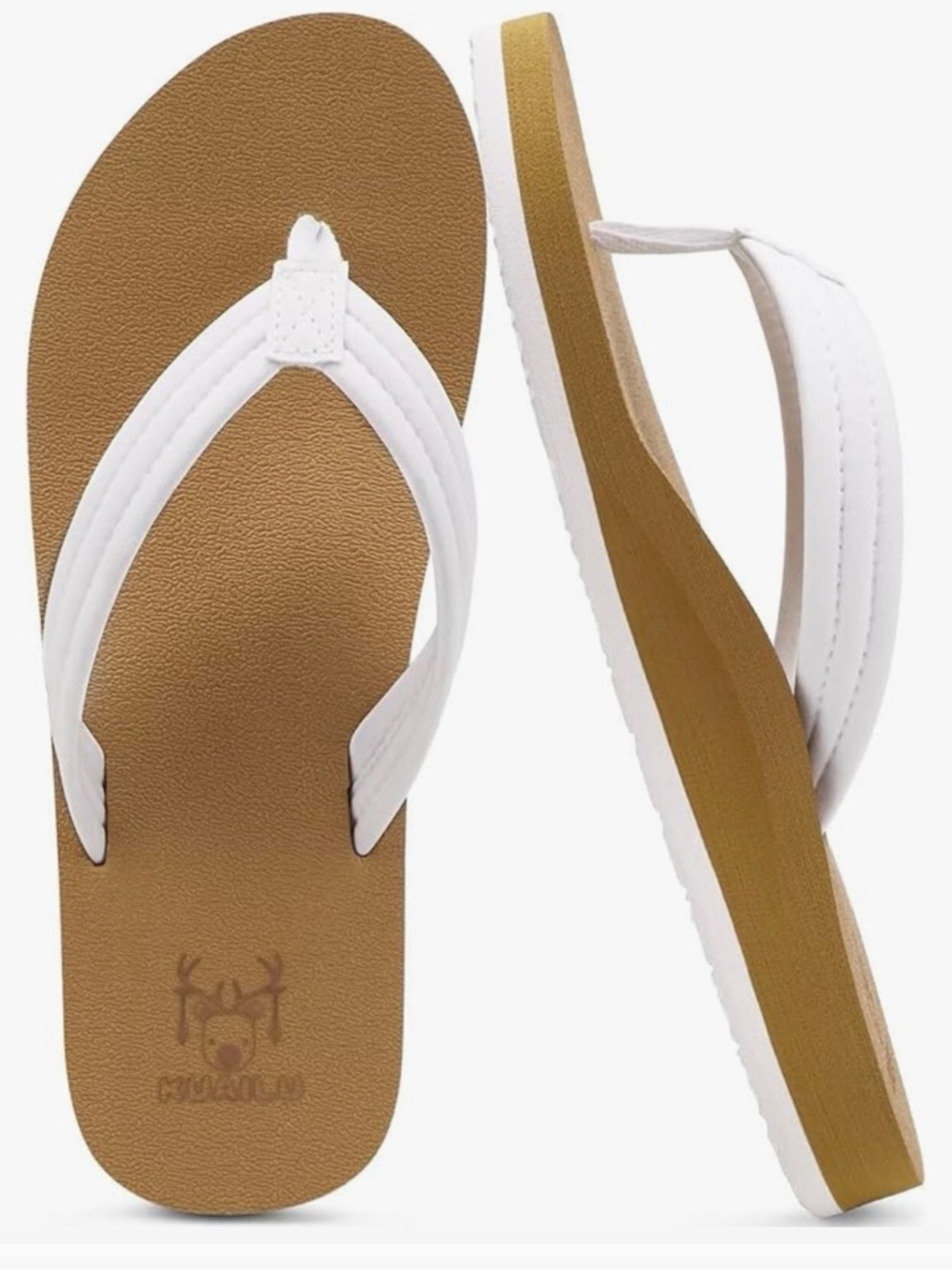 Women’s White Strap Flip-Flop Sandals with Tan Footbed